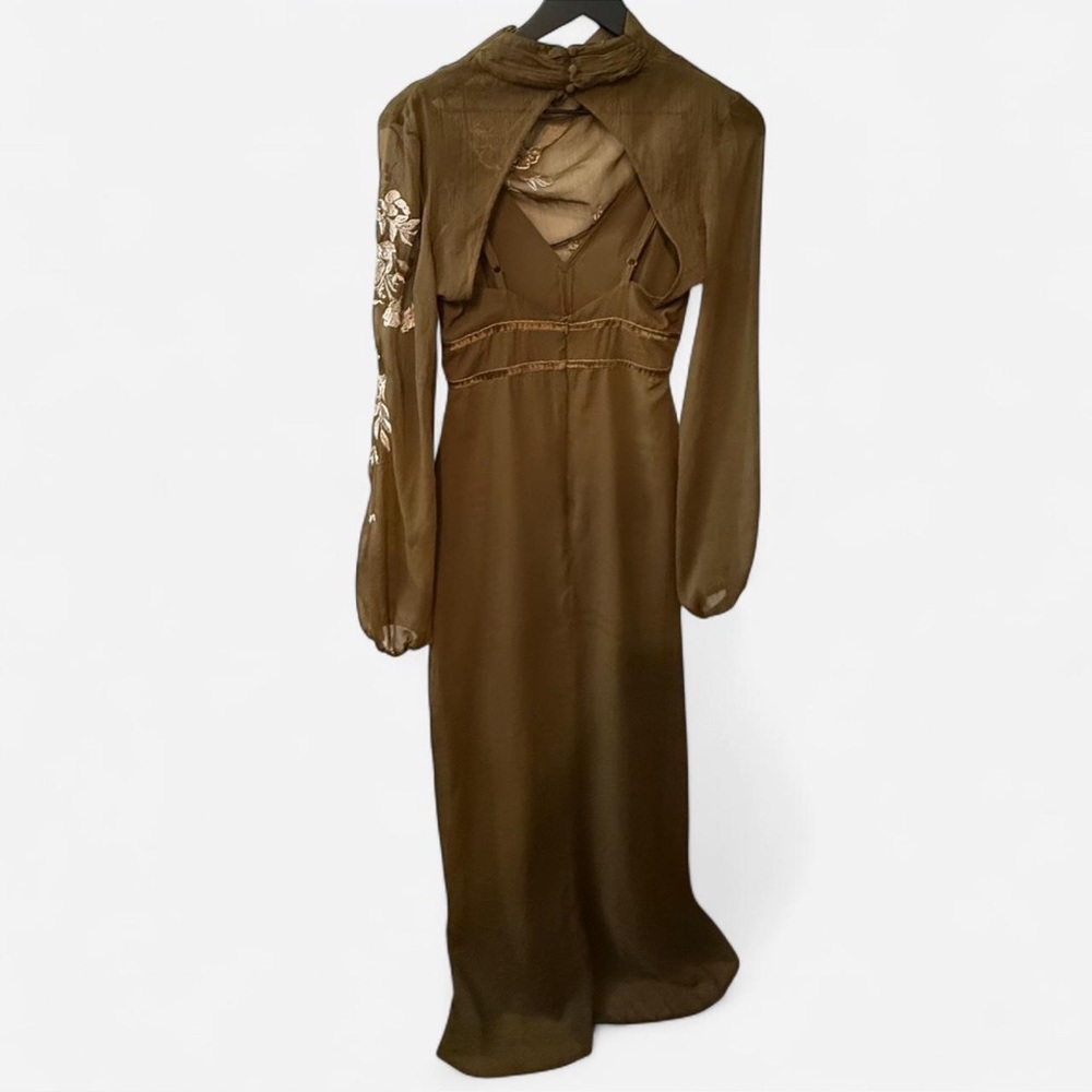 ASOS Olive Green Floral-Embroidered Long Sleeve Midi Dress - Picture 5 of 8